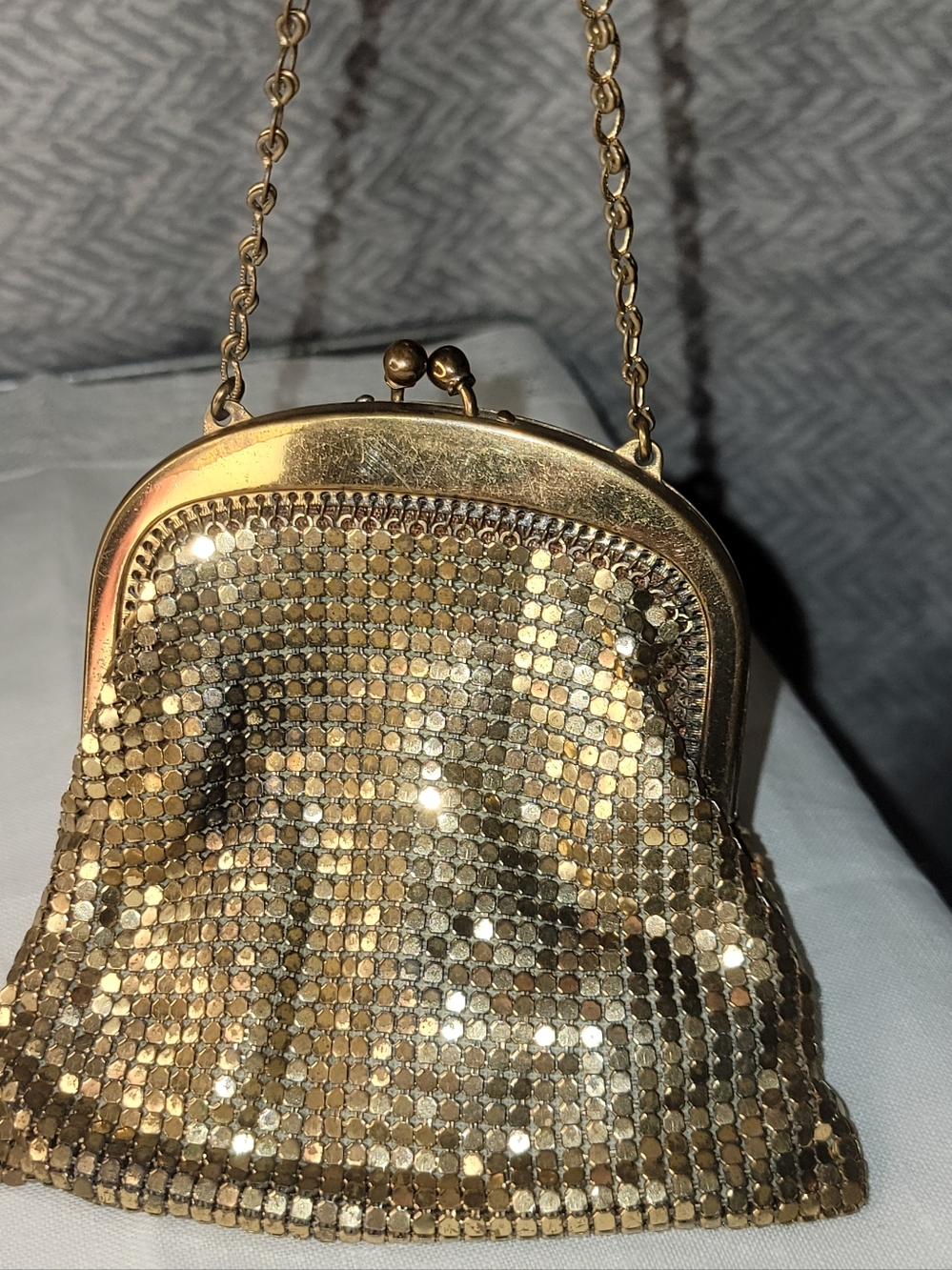 Vtg Whiting & Davis Gold Sequin Mesh Evening Bag - Women's Handbag Beutiful